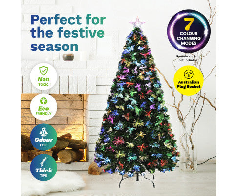 90cm Fibre Optic Christmas Tree 85 Tips Multicolour Lights & Star