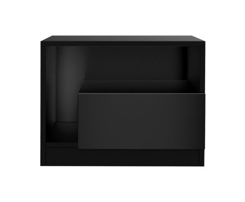 Bedside Tables Side Table RGB LED Drawers High Gloss Nightstand Black