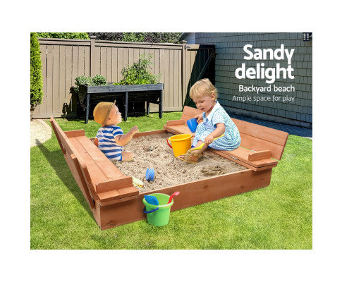 Wooden Outdoor Sandpit Set - Natural Wood