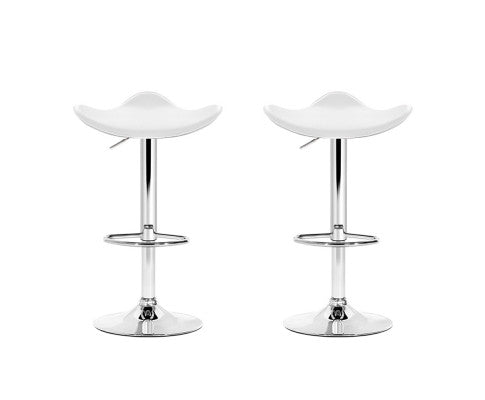 Set of 2 Gas Lift Bar Stools PU Leather - White and Chrome