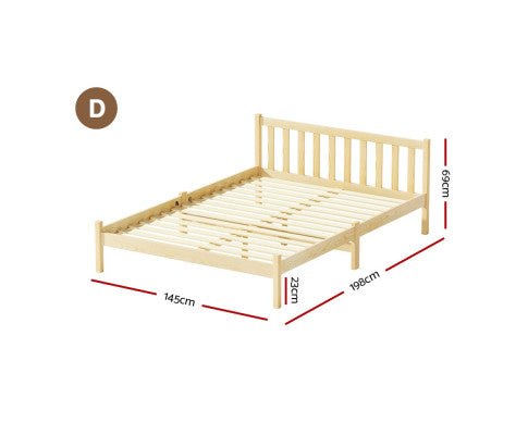 Bed Frame Wooden Double Size Bed Base Pine Timber Mattress Foundation Oak