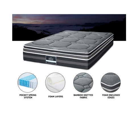 35CM KING Mattress Bed 7 Zone Dual Euro Top Pocket Spring Medium Firm