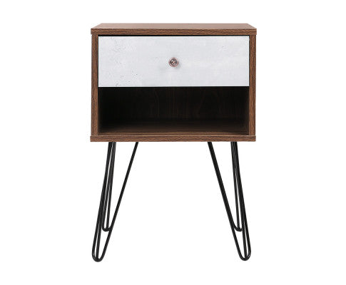 Bedside Table with Drawer - Grey & Walnut