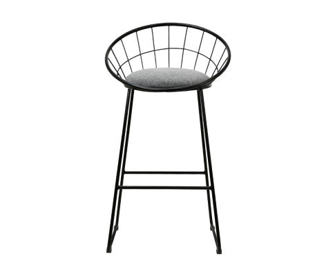 Set of 2 Bar Stools Steel Fabric - Grey and Black