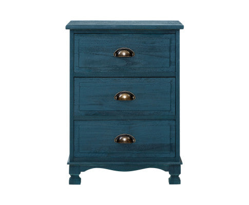 Bedside Tables Drawers Side Table Cabinet Vintage Blue Storage Nightstand