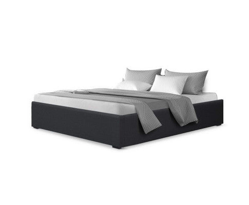 Double Size Storage Gas Lift Bed Frame without Headboard Fabric Charcoal