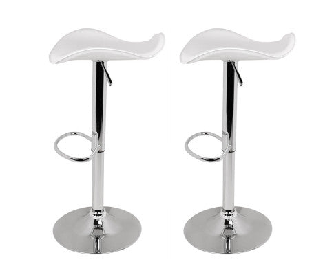 Set of 2 Gas Lift Bar Stools PU Leather - White and Chrome