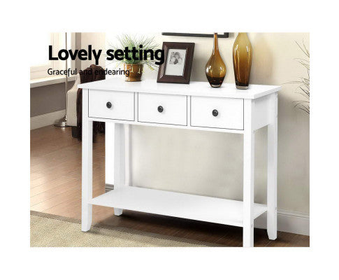 Hallway Console Table Hall Side Entry 3 Drawers Display White Desk Furniture