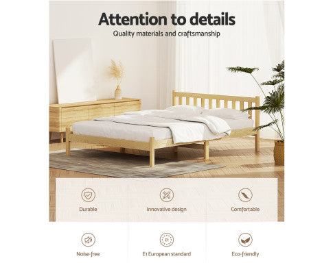 Bed Frame Wooden Double Size Bed Base Pine Timber Mattress Foundation Oak