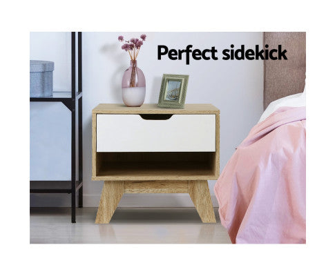 Bedside Table Drawer Nightstand Shelf Cabinet Storage Lamp Side Wooden