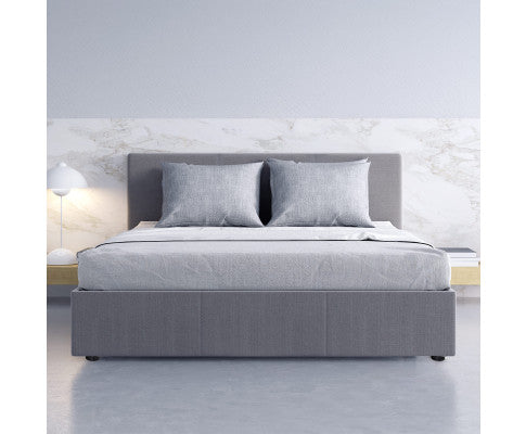 Metro , Vic , Qld , Nsw , Act delivery only / Gas Lift Bed Frame Base And Headboard With Storage - King - Grey