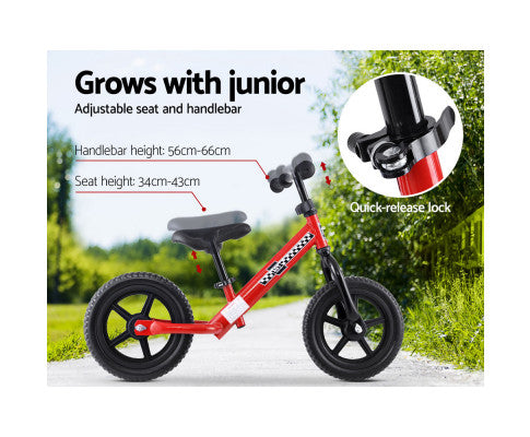 Kids Balance Bike Ride On Toys Push Bicycle Wheels Toddler Baby 12" Bikes Red