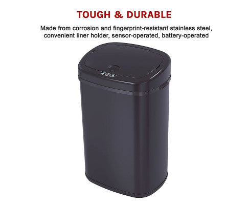 68L Motion Sensor Bin Automatic Stainless Steel Kitchen Rubbish Trash - Black