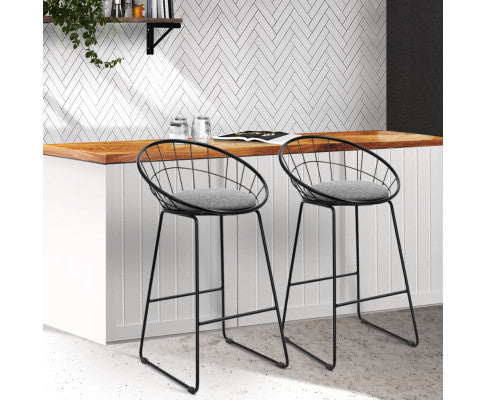 Set of 2 Bar Stools Steel Fabric - Grey and Black