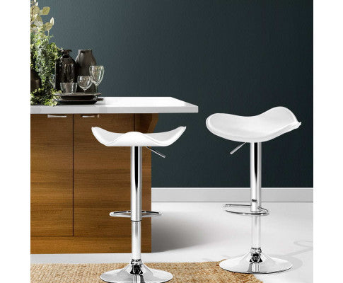 Set of 2 Gas Lift Bar Stools PU Leather - White and Chrome