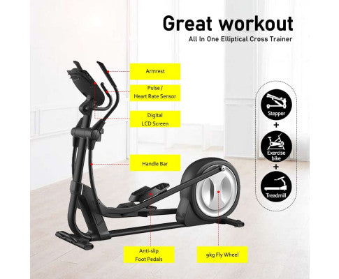 Elliptical Cross Trainer 8kg Flywheel Magnetic Brake 32 Resistance, Portable Folding Home gym, 150kg Weight Capacity