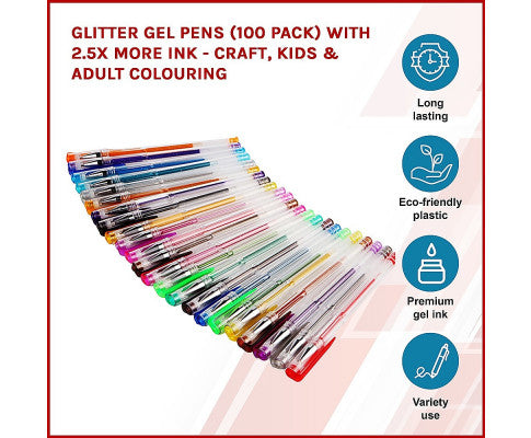 Glitter Gel Pens (100 pack) with 2.5X More Ink - Craft, Kids